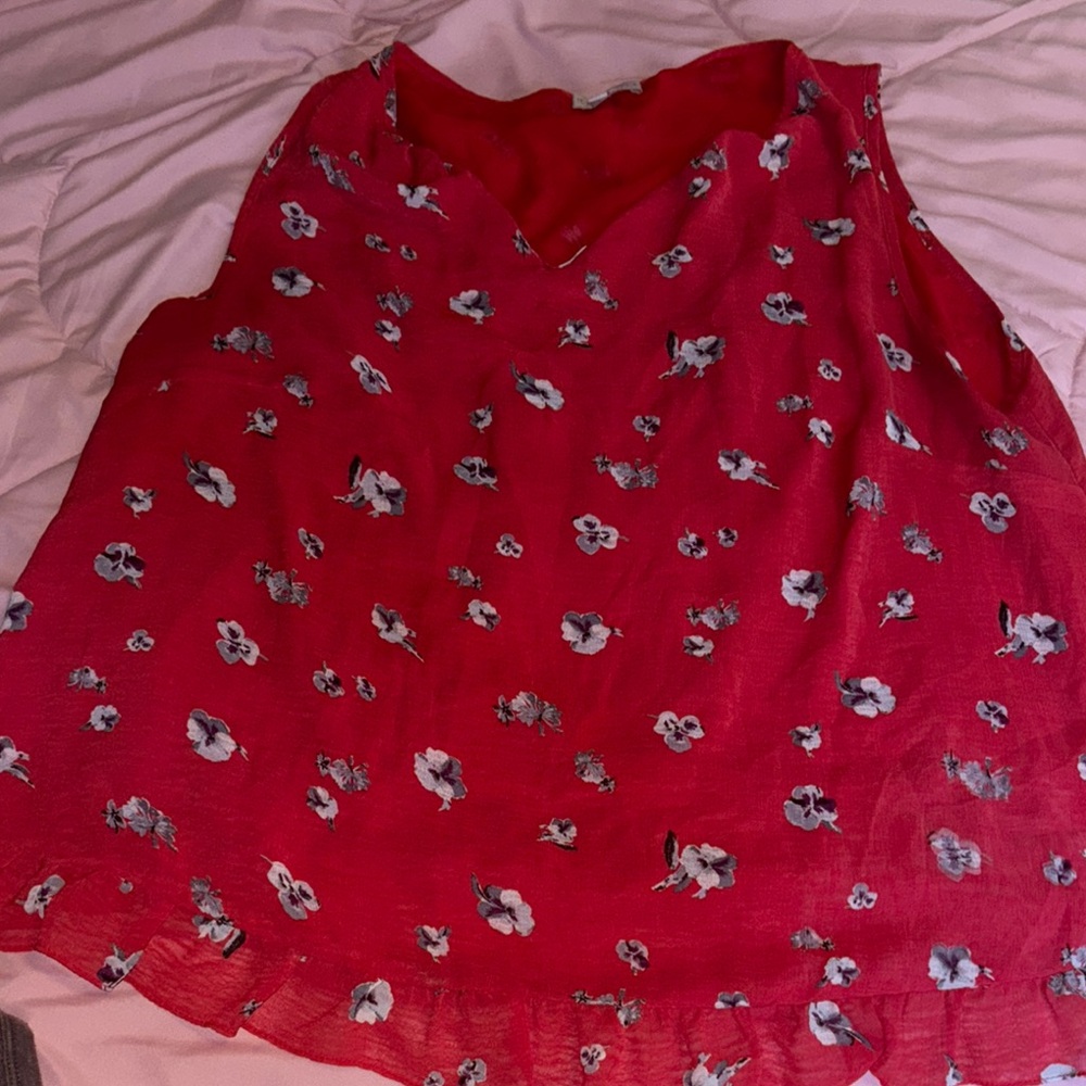 Red Ruffled Tank Top Blouse